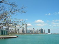 View of the skyline from Shedd Aquarium, with Lake Point Tower standing isolated.