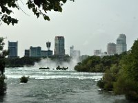 Looking along the Niagara River to the Canadian falls. It is one steep jump down, the fog gives it away.
